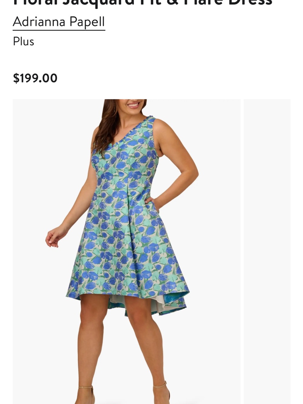 Adrianna Papell Plus Size 18W Floral Jacquard Fit & Flare Dress. Pockets! - Picture 7 of 7